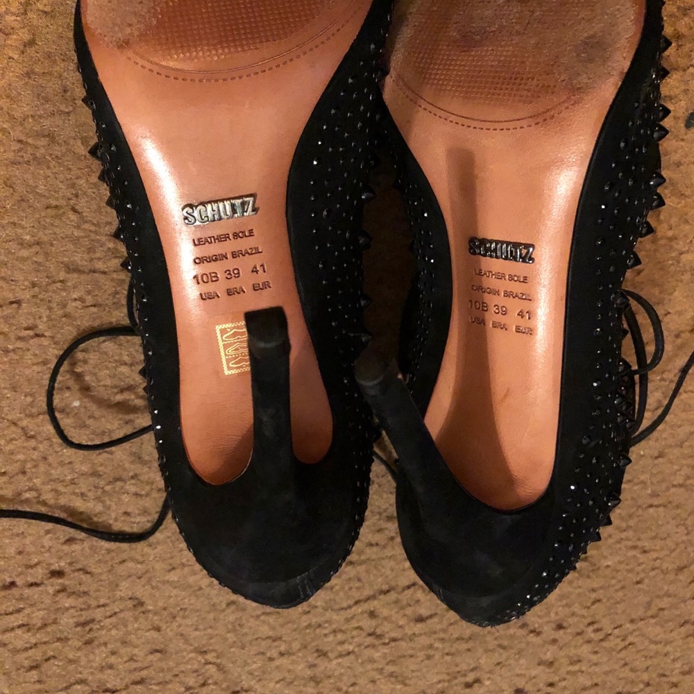 Schutz Suede Lace Up Studded Heeled Sandals, Sz 10 - Picture 6 of 8